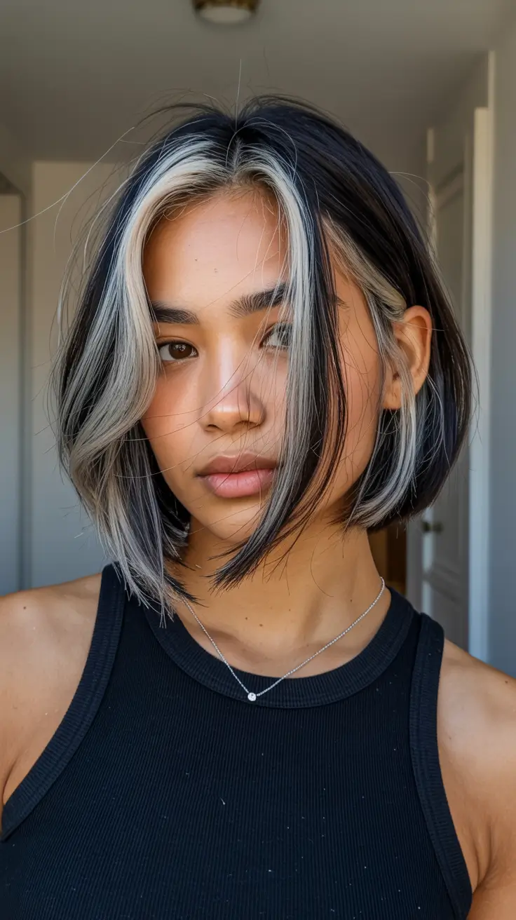 medium haircuts winter 2025-2026 High-Contrast Curtain Bangs