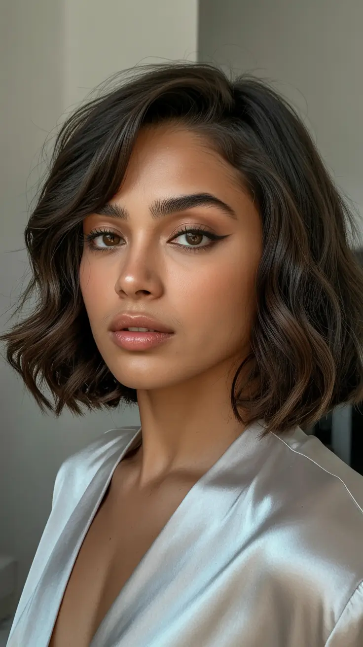 medium haircuts winter 2025-2026 Textured Chocolate Bob with Movement