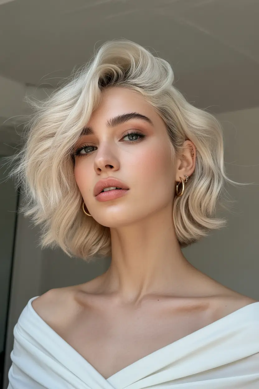 winter medium haircut 2025-2026 Textured Platinum Waves