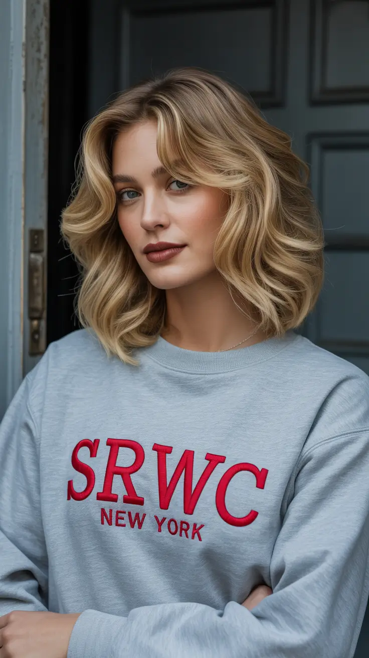 winter medium haircut 2025-2026 Golden Volume with Soft Curls