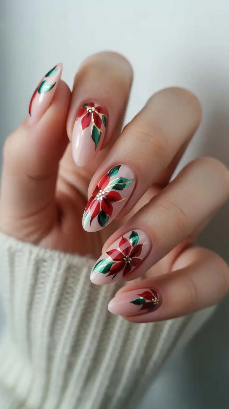 Modern Acrylic Nails Winter 2025–2026 Festive Poinsettia Petals