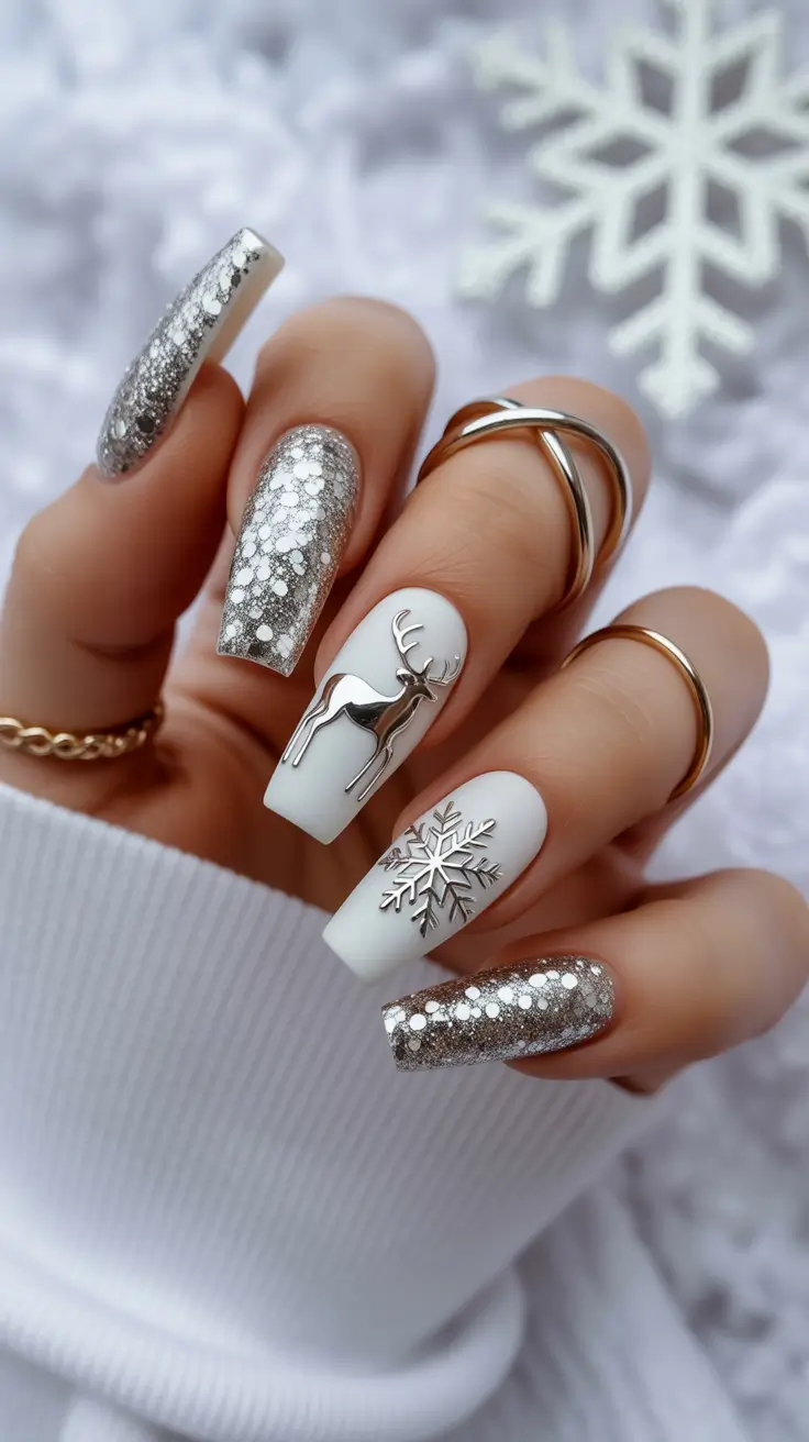 Modern Acrylic Nails Winter 2025–2026 Silver Snow Queen