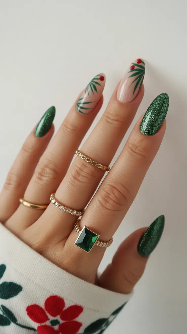 Modern Acrylic Nails Winter 2025–2026 Emerald Evergreen