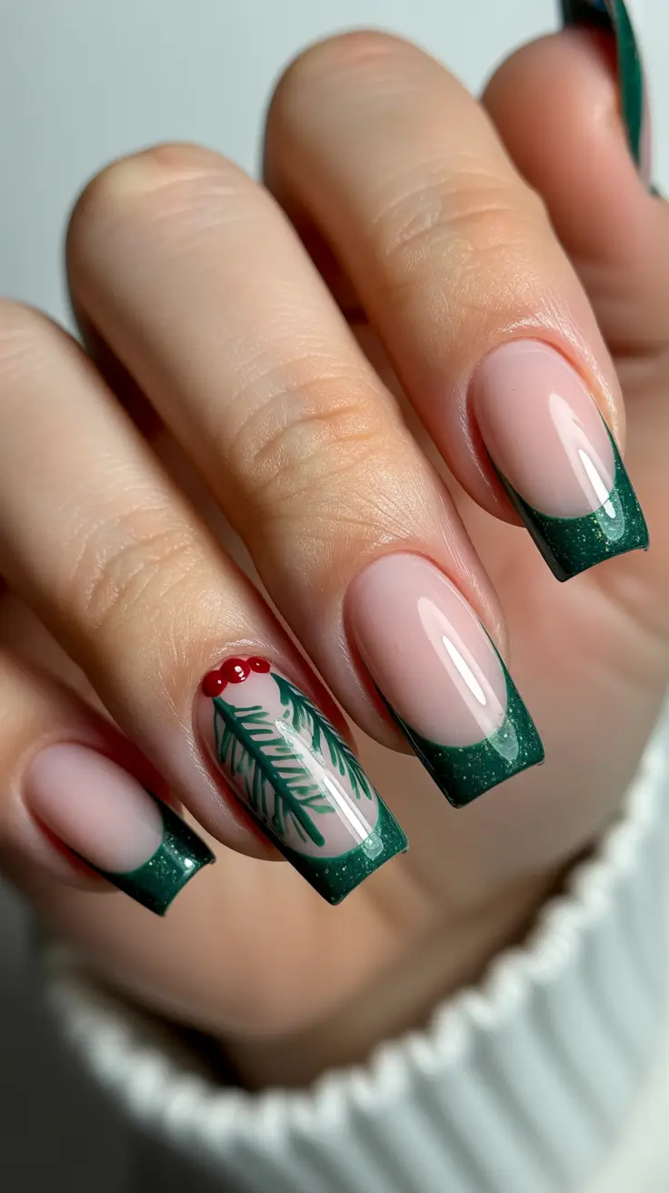 Modern Acrylic Nails Winter 2025-2026 Emerald French Elegance