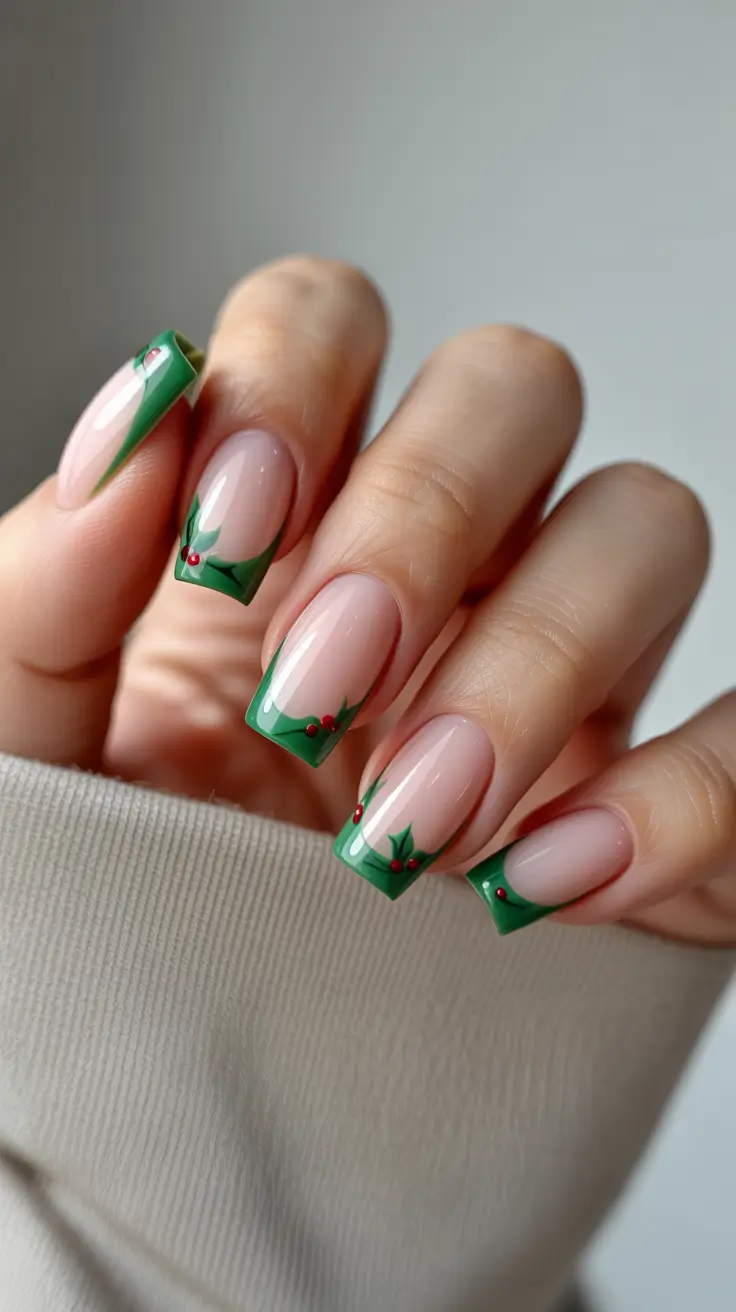 Modern Acrylic Nails Winter 2025-2026 Winter Holly French Tips