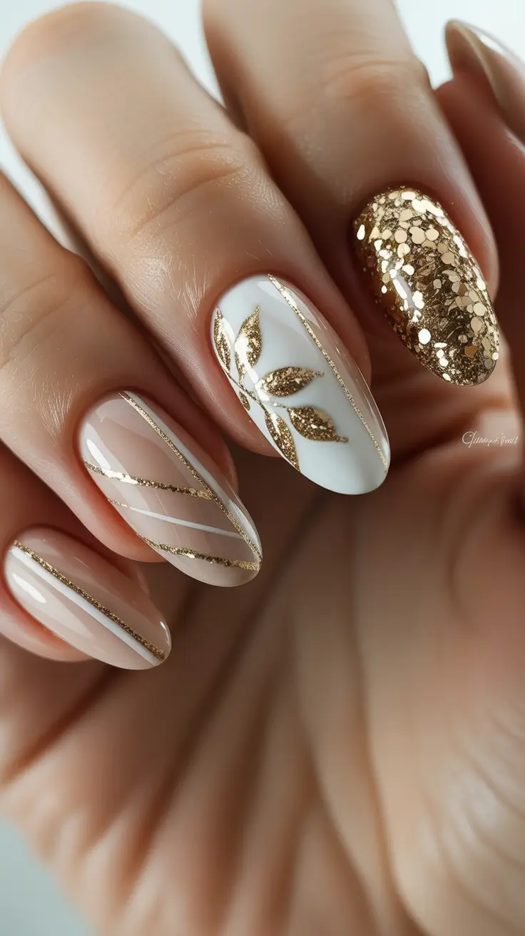 Modern Acrylic Nails Winter 2025-2026 Golden Glamour Lines