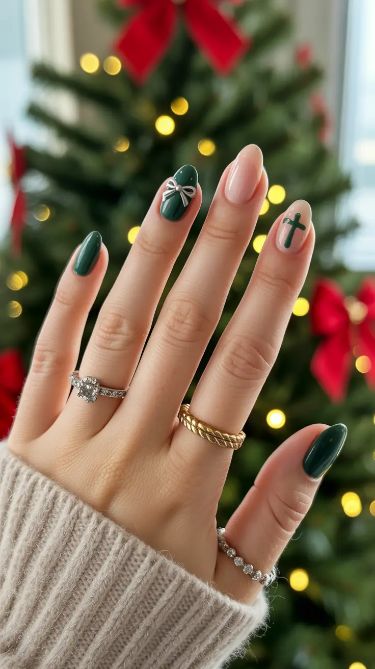 Modern Acrylic Nails Winter 2025-2026 Midnight Green With a Twist
