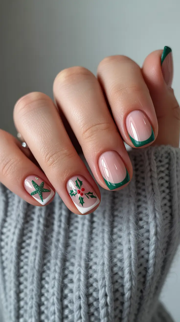 Modern Acrylic Nails Winter 2025–2026 Evergreen French Chic