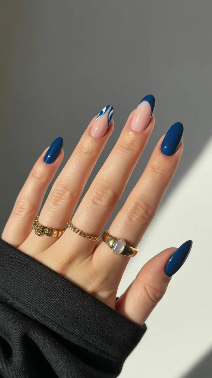 Modern Acrylic Nails Winter 2025-2026 Deep Blue Allure