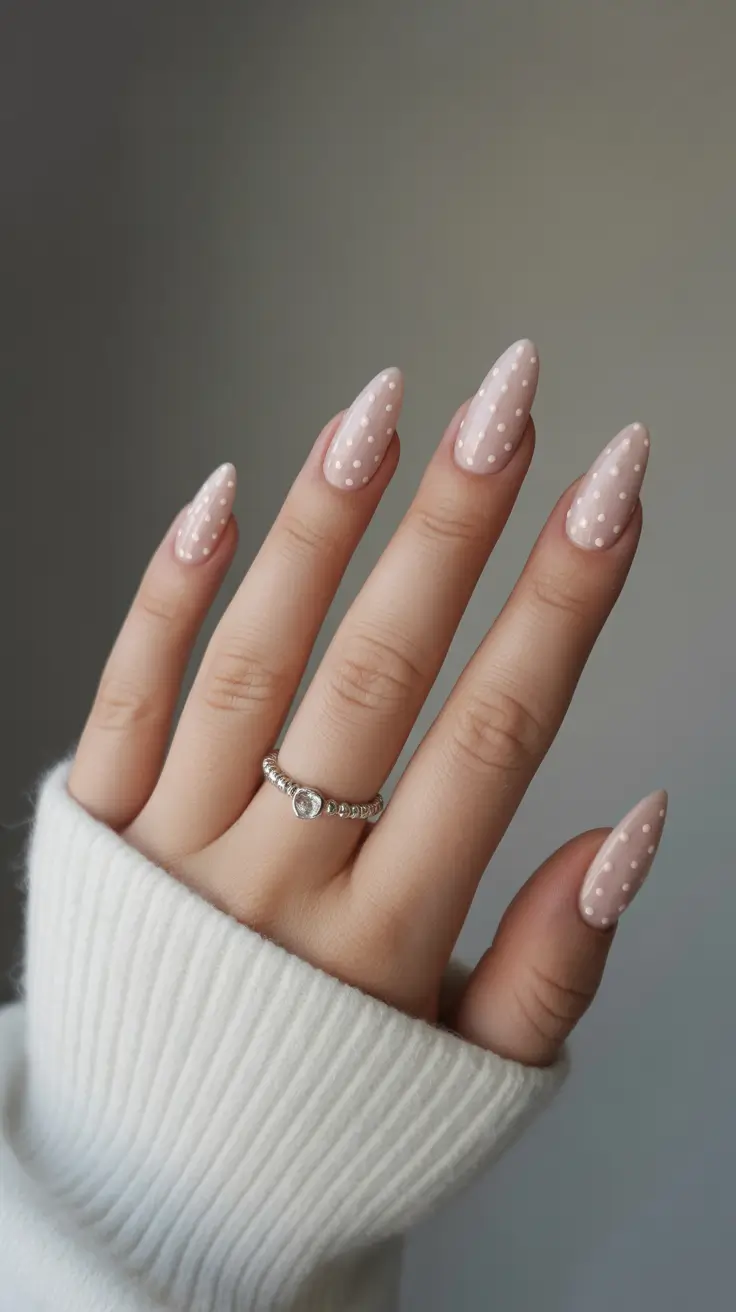 Modern Acrylic Nails Winter 2025-2026 Snowy Polka Dots