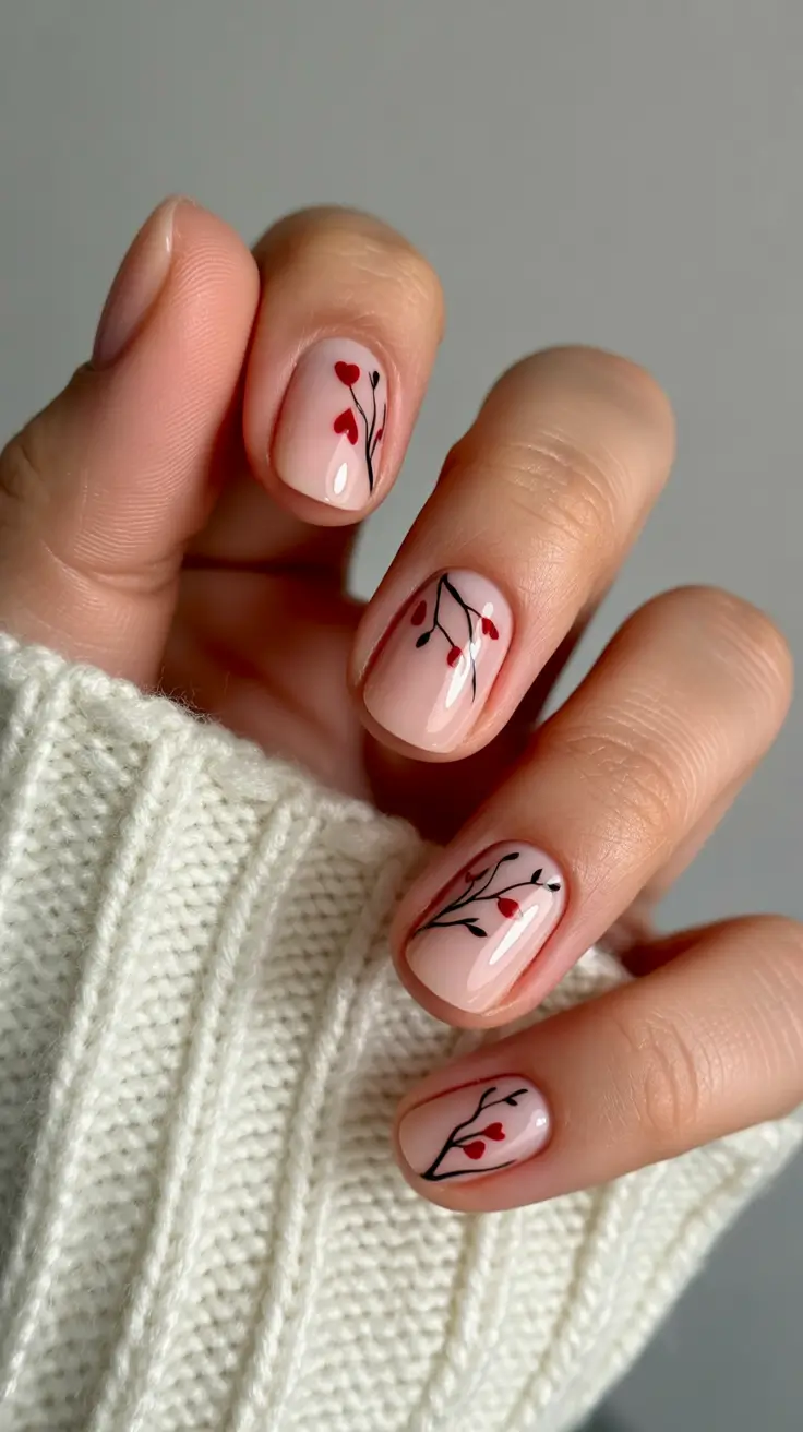 Modern Acrylic Nails Winter 2025-2026 Delicate Berry Branches