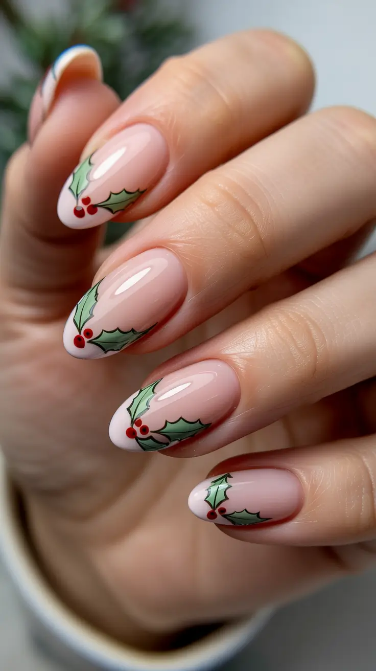 Modern Acrylic Nails Winter 2025–2026 Holly Berry French Tips