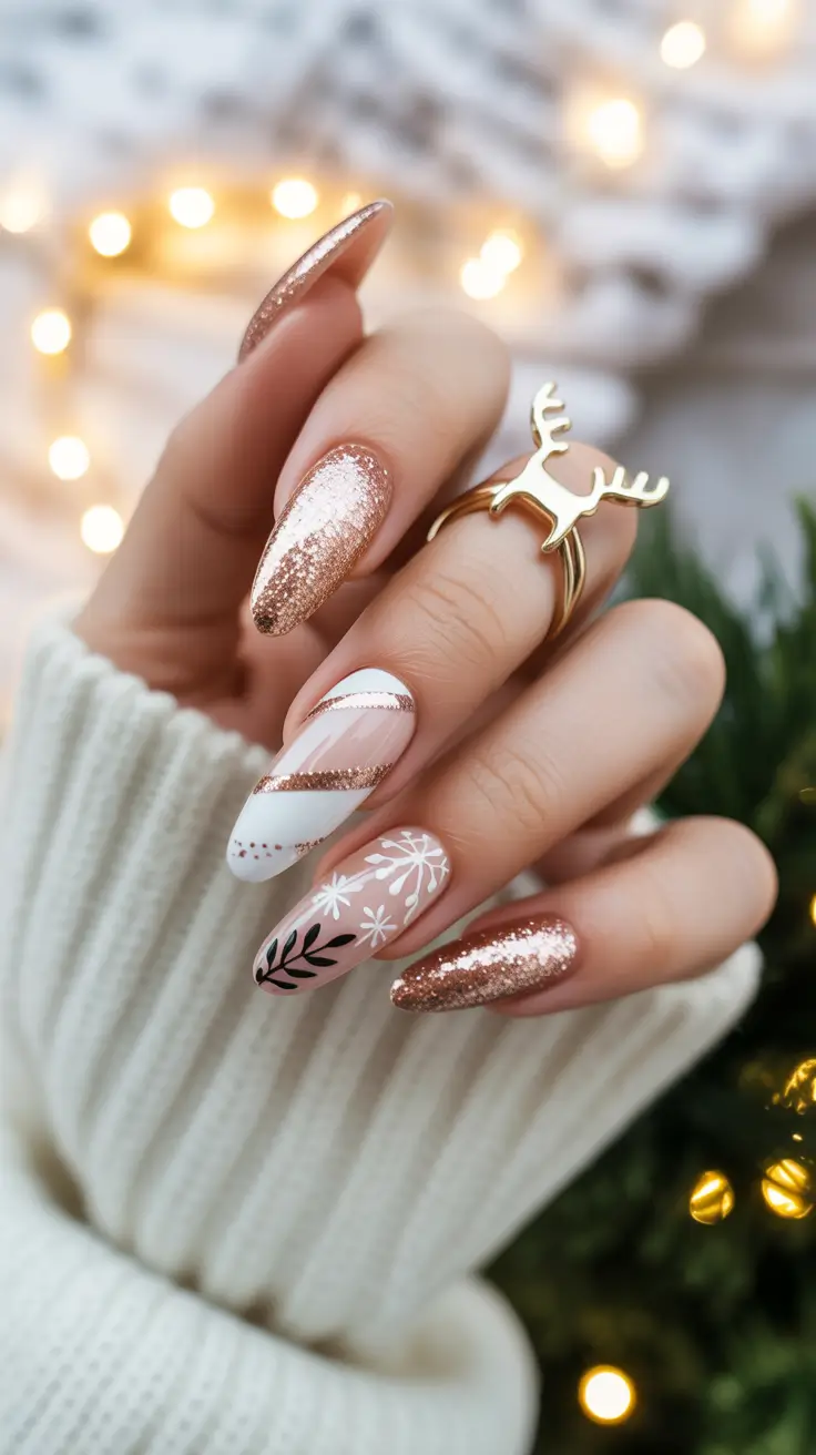 Modern Acrylic Nails Winter 2025–2026 Rose Gold Frost