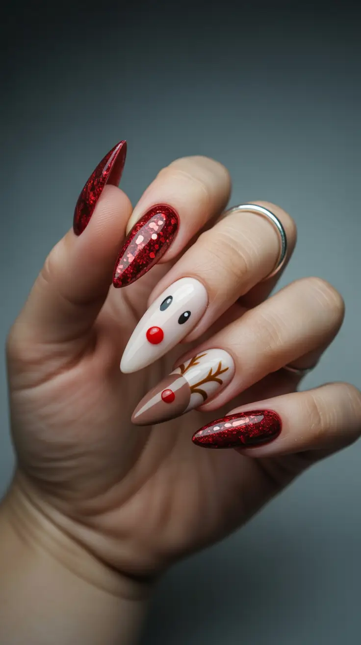 Modern Acrylic Nails Winter 2025–2026 Rudolph Red Magic