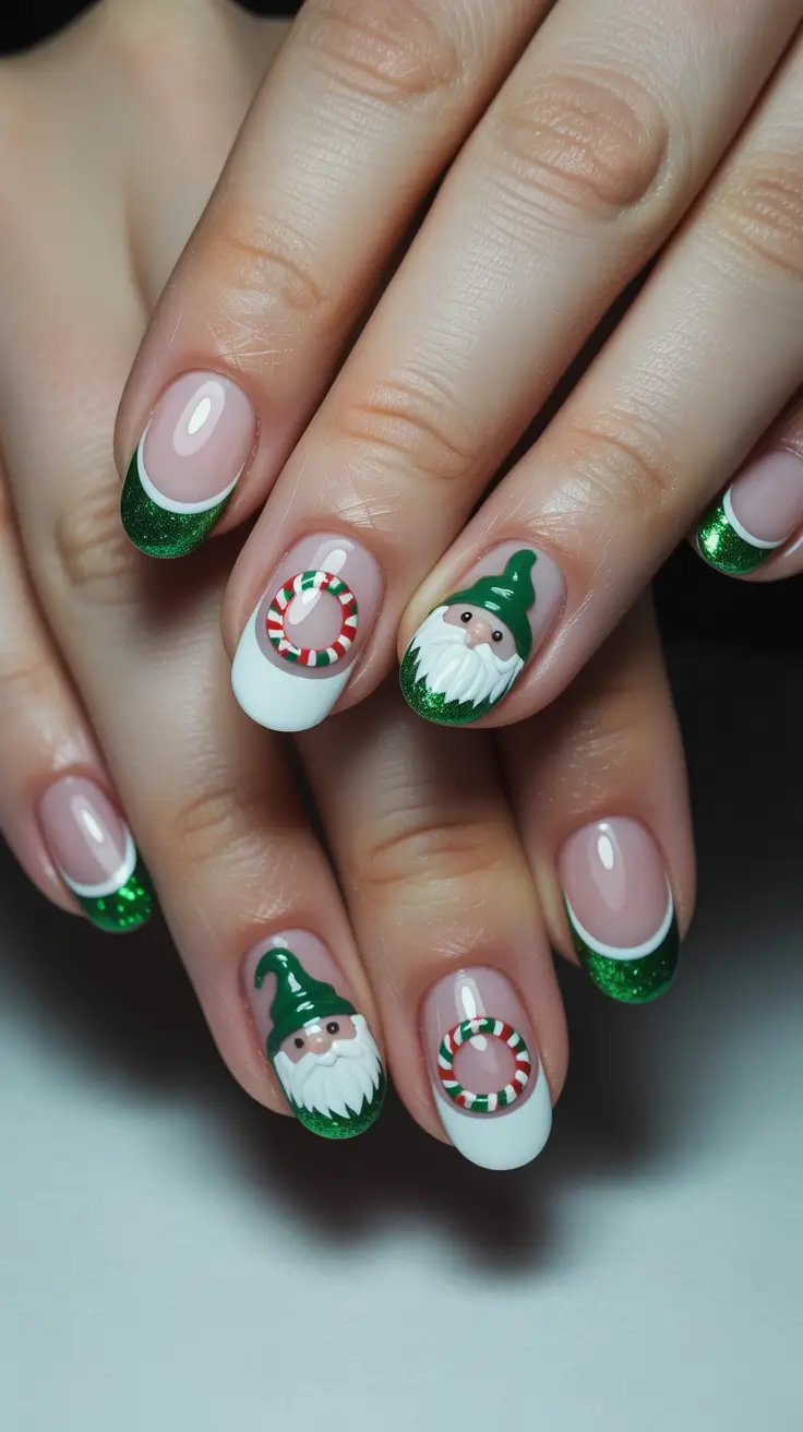 modern classy winter nails 2025 2026 Festive Green Glam