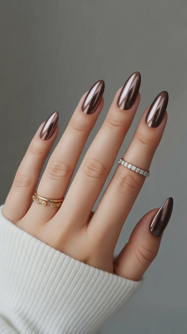 modern classy winter nails 2025 2026 Molten Mocha Chrome