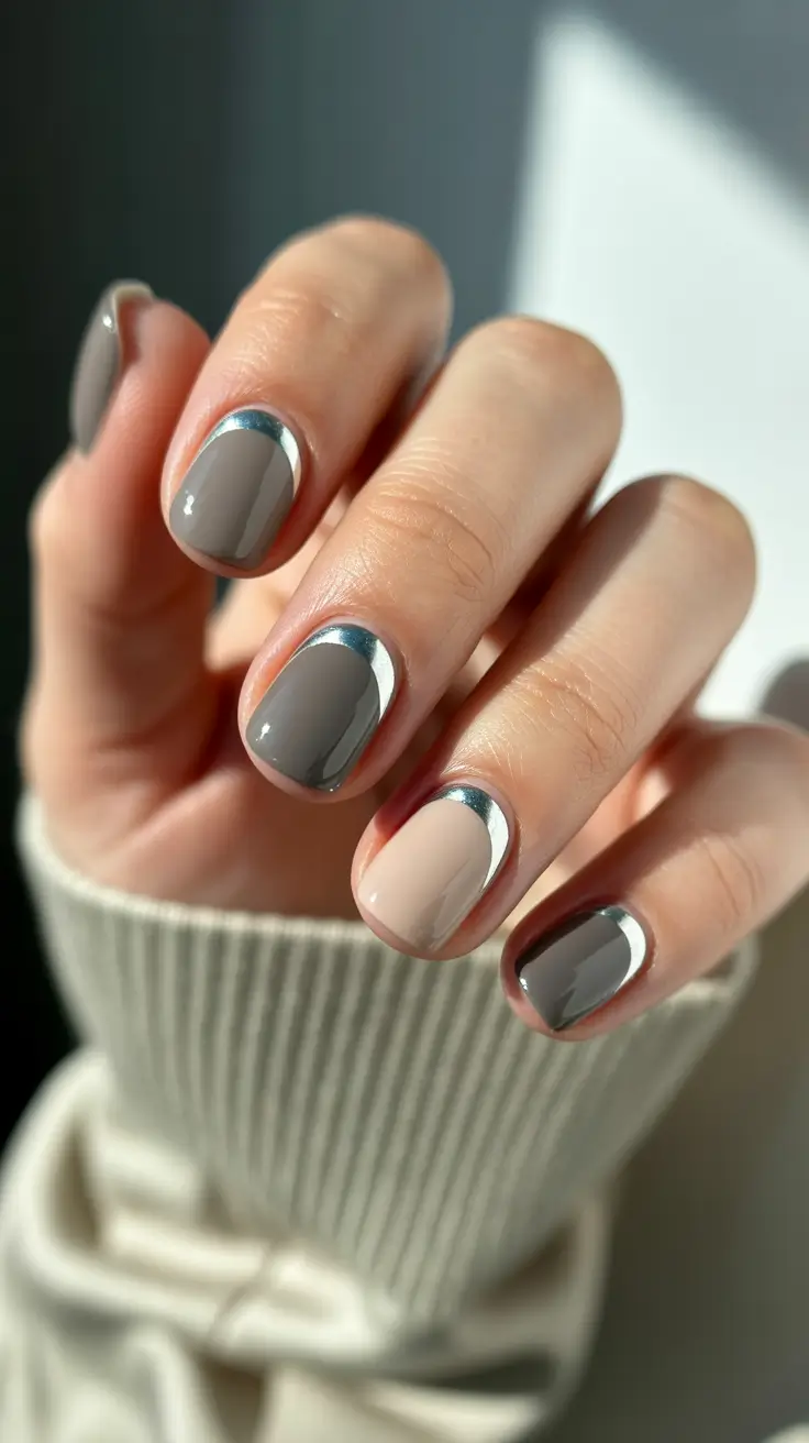 modern classy winter nails 2025 2026 Cool Contrast Half-Moon