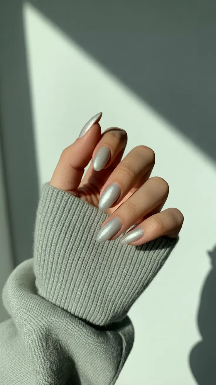 modern classy winter nails 2025 2026 Soft Silver Frost