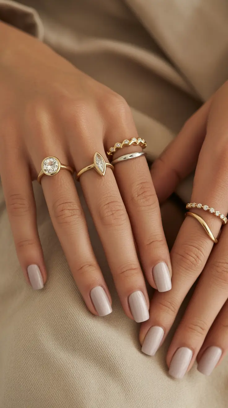 Modern classy winter nails 2025-2026 Minimal Nude with Golden Warmth