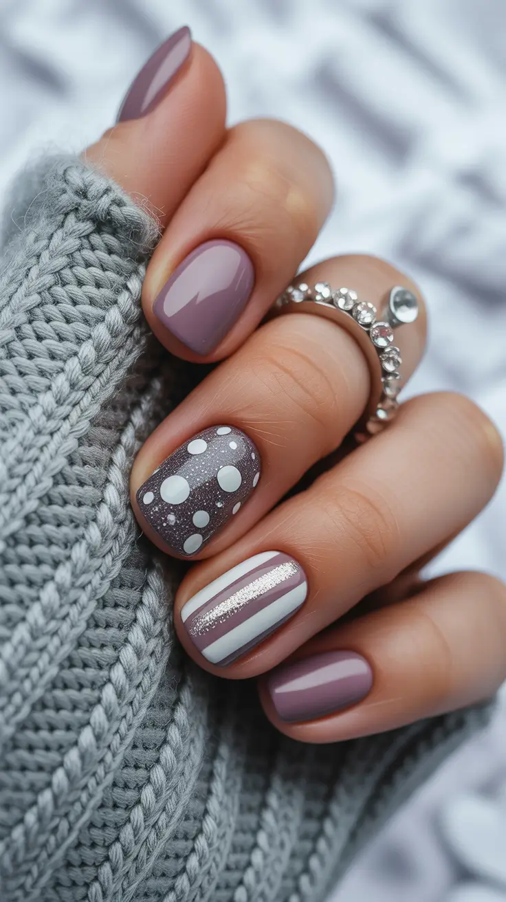 Modern classy winter nails 2025-2026 Plum Glamour with Modern Lines