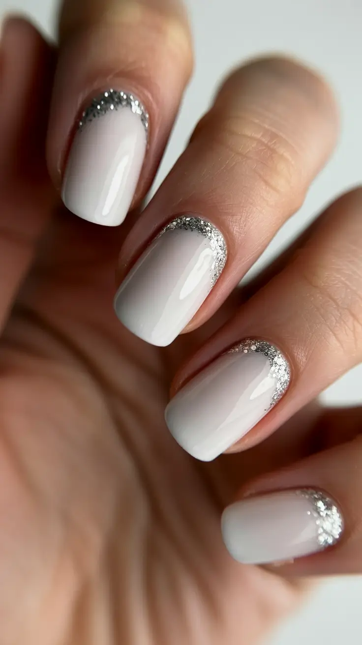 Modern classy winter nails 2025-2026 White Frost with Silver Cuticles