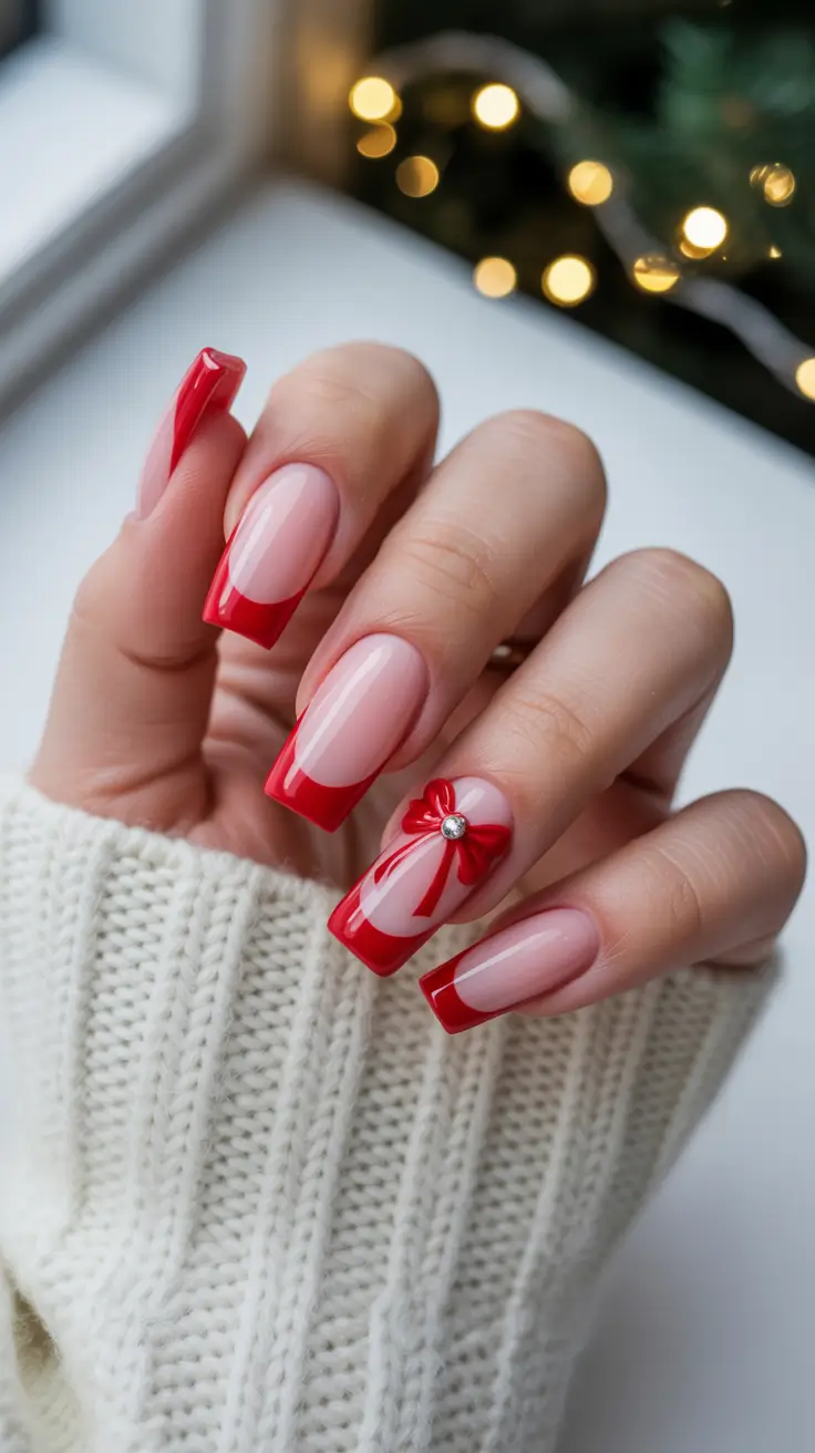 modern classy winter nails 2025 2026 Red Velvet French