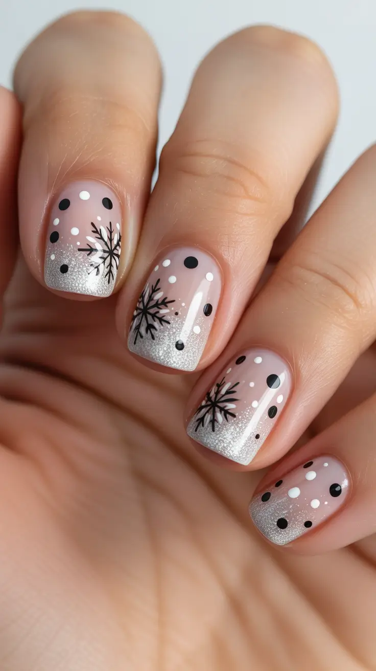 modern classy winter nails 2025 2026 Snowfall Dots