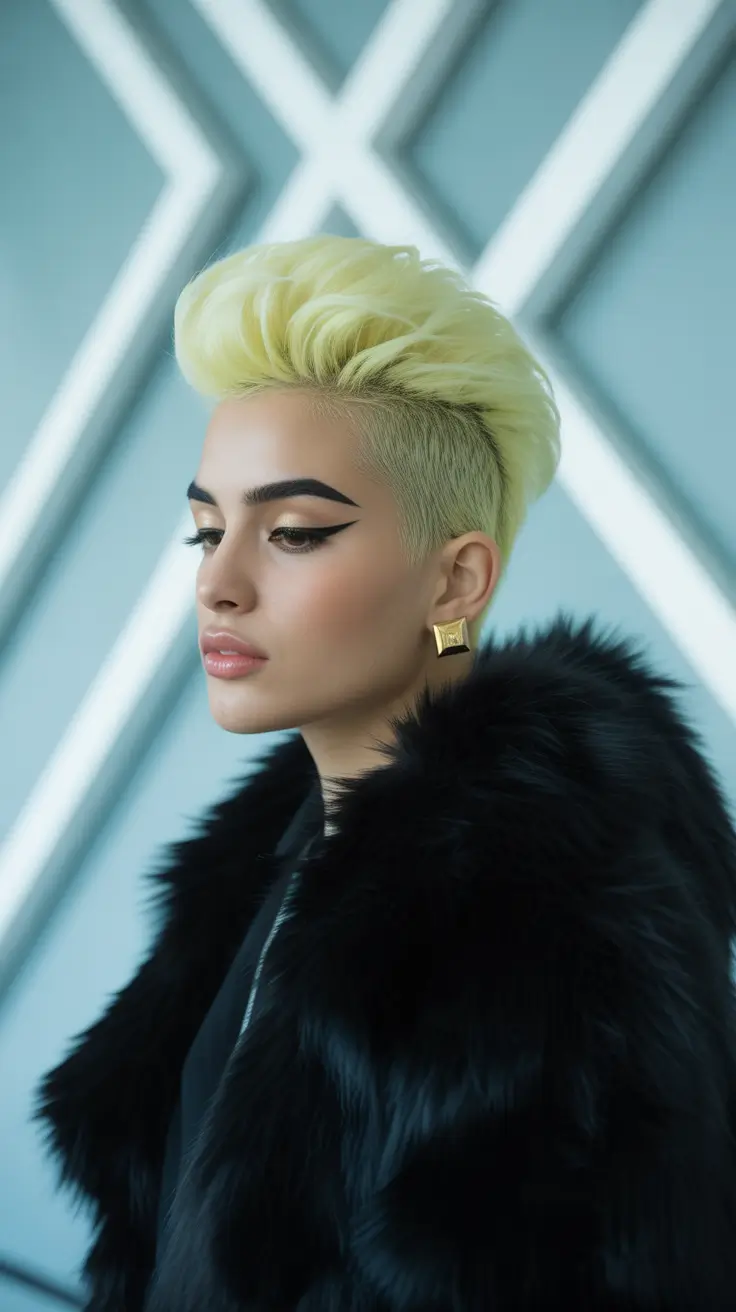 winter pixie haircuts 2025-2026 Neon Blonde Undercut Pixie Power