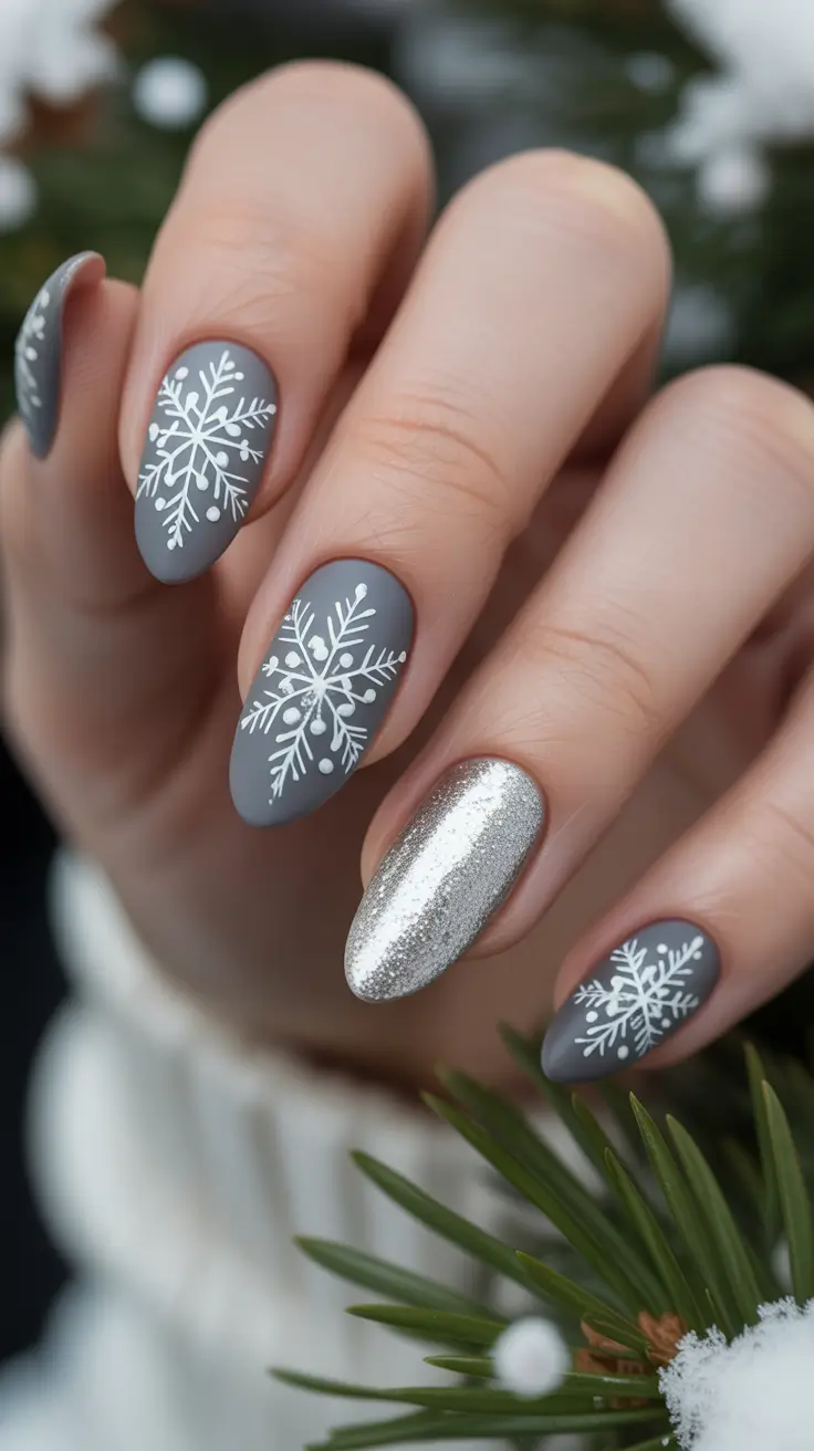 Modern Snowflake Nail for Winter 2025–2026 – Silver Frost Whisper