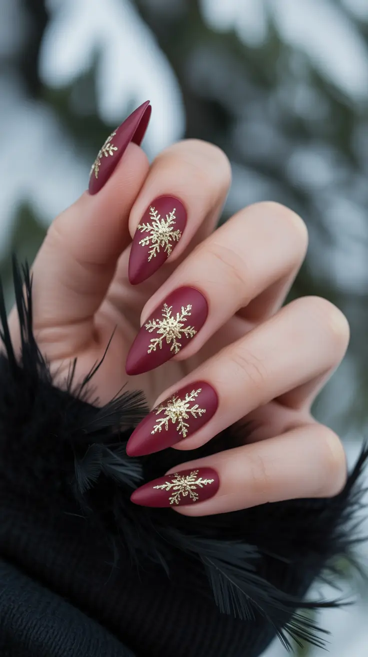 Modern Snowflake Nail for Winter 2025–2026 – Cranberry Stardust