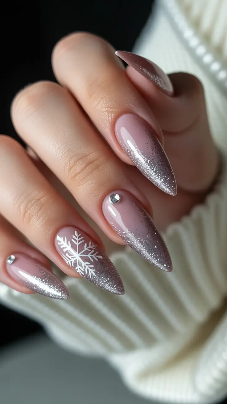 Modern Snowflake Nail for Winter 2025–2026 – Champagne Snowfall