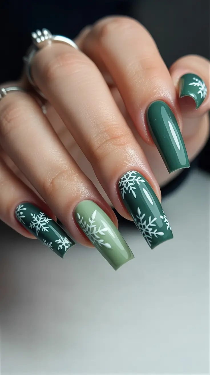 Modern Snowflake Nail for Winter 2025–2026 – Frosted Forest