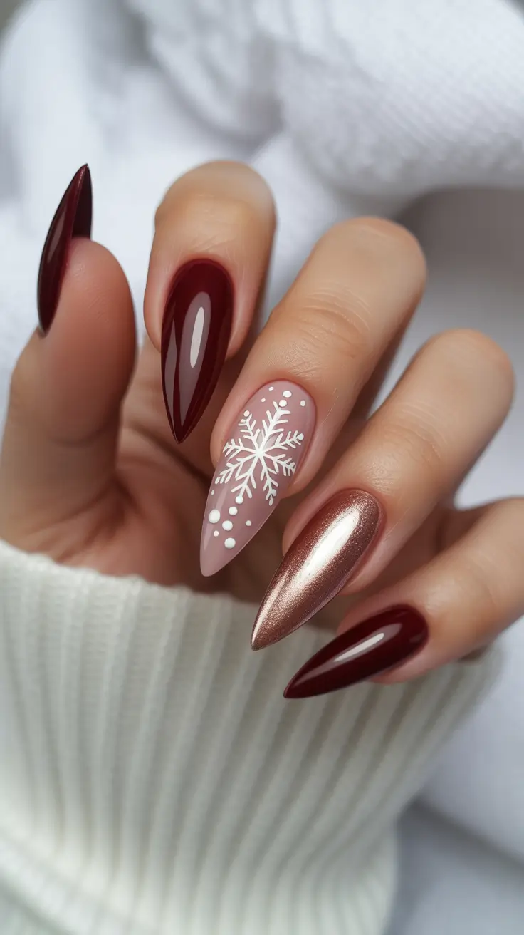 Modern Snowflake Nail for Winter 2025–2026 – Copper Glow