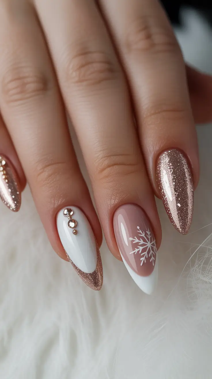 Modern Snowflake Nail for Winter 2025–2026 – Blushing Frost