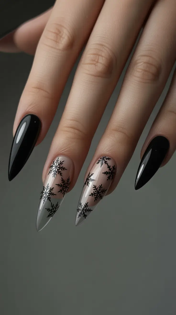 Modern Snowflake Nail for Winter 2025–2026 Midnight Frost Elegance