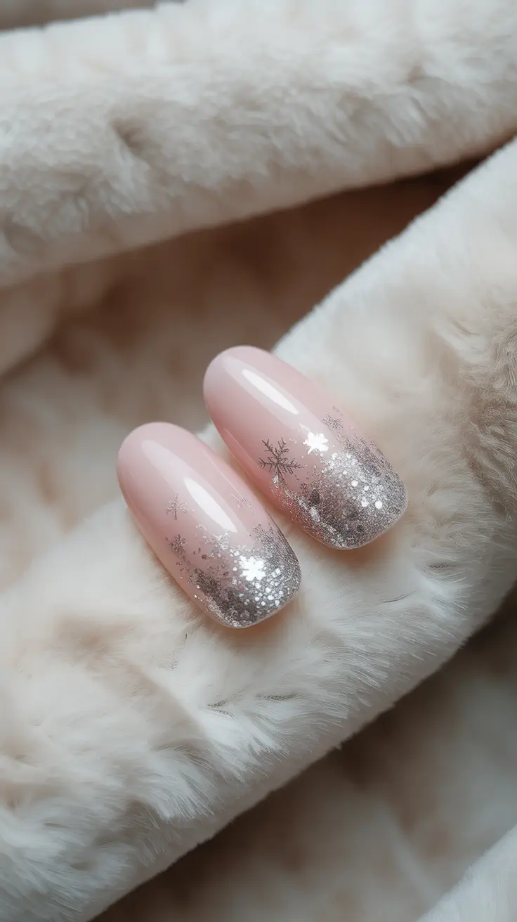 Modern Snowflake Nail for Winter 2025–2026 Soft Blush Snowfall