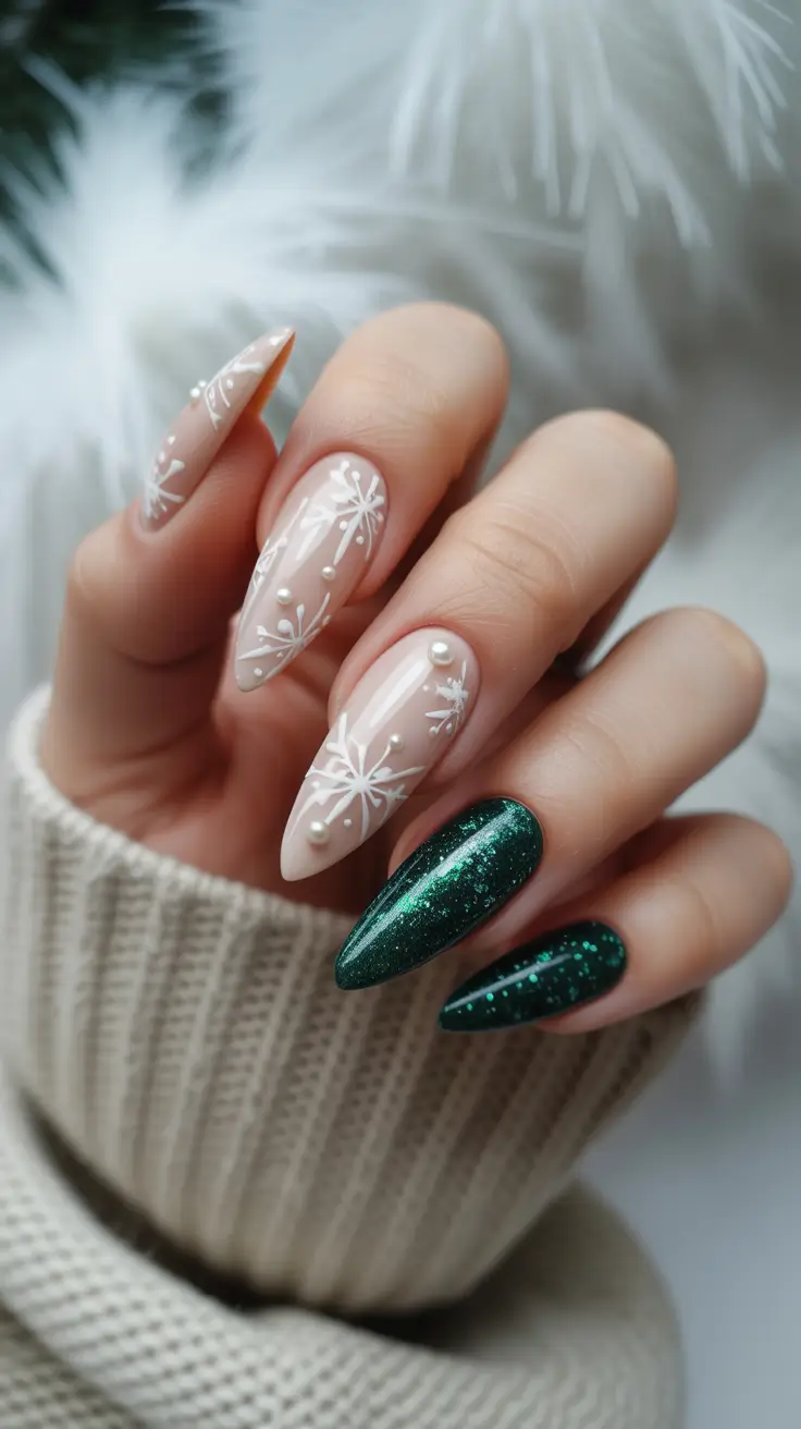 Modern Snowflake Nail for Winter 2025–2026 Emerald Whisper
