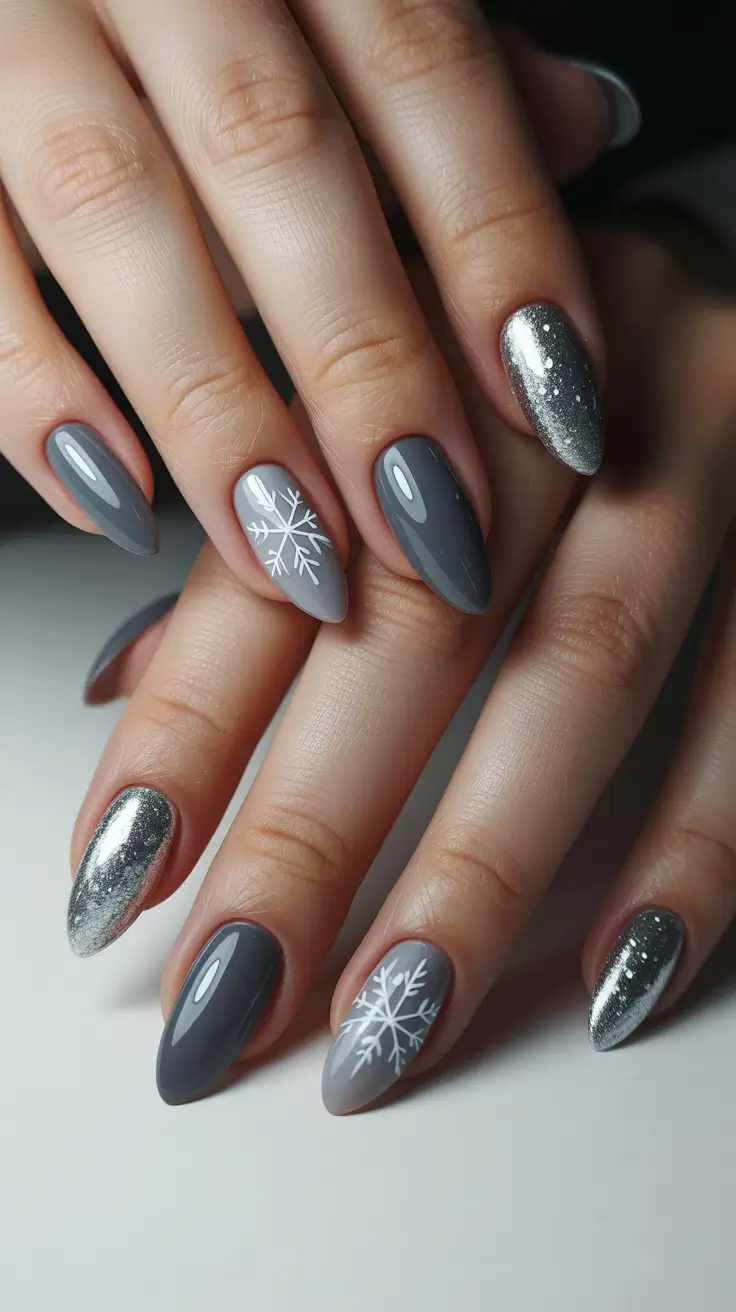 Modern Snowflake Nail for Winter 2025–2026 – Steel Elegance