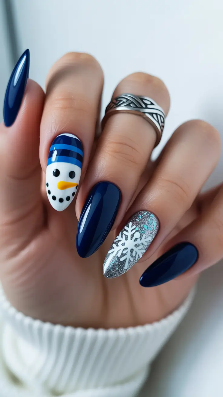 Modern Snowflake Nail for Winter 2025–2026 Frosted Midnight Cheer
