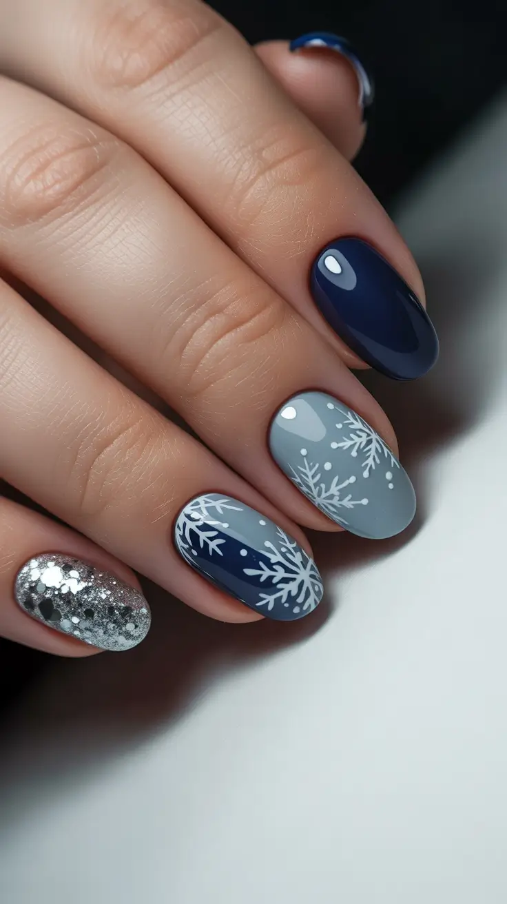 Modern Snowflake Nail for Winter 2025–2026 – Arctic Nightfall