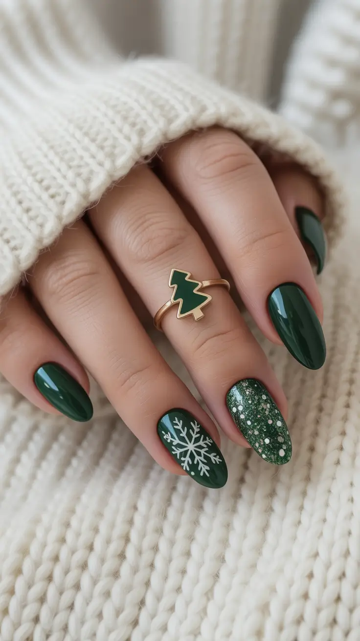 Modern Snowflake Nail for Winter 2025–2026 – Forest Glitter Glow