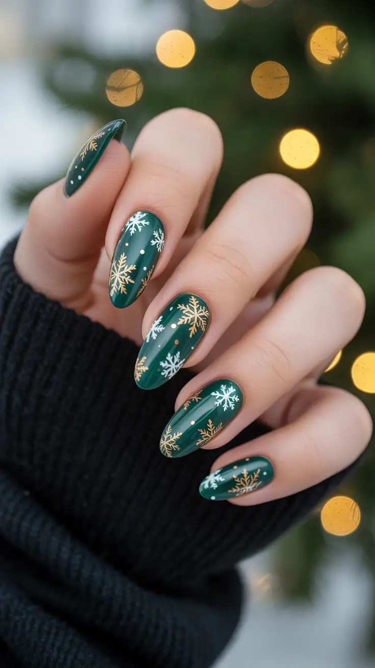 Modern Snowflake Nail for Winter 2025–2026 – Emerald Twilight