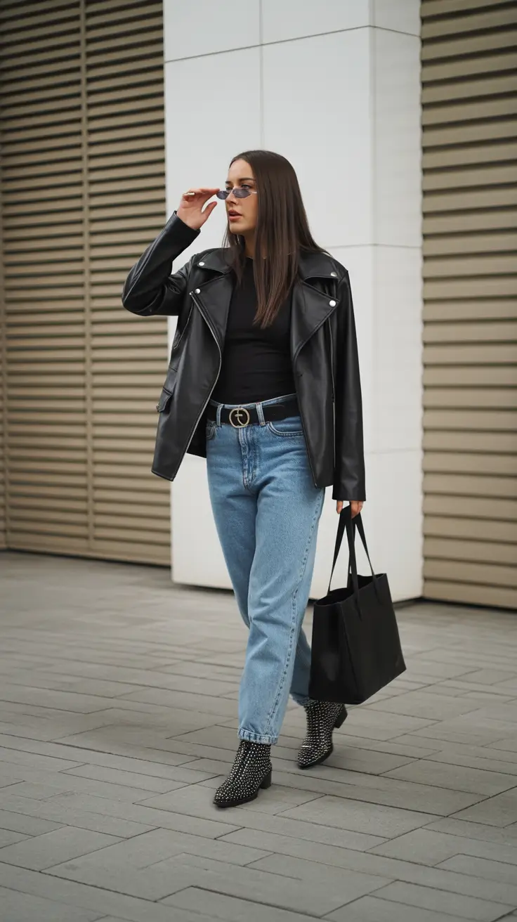 mom outfits 2026 Black Leather Energy