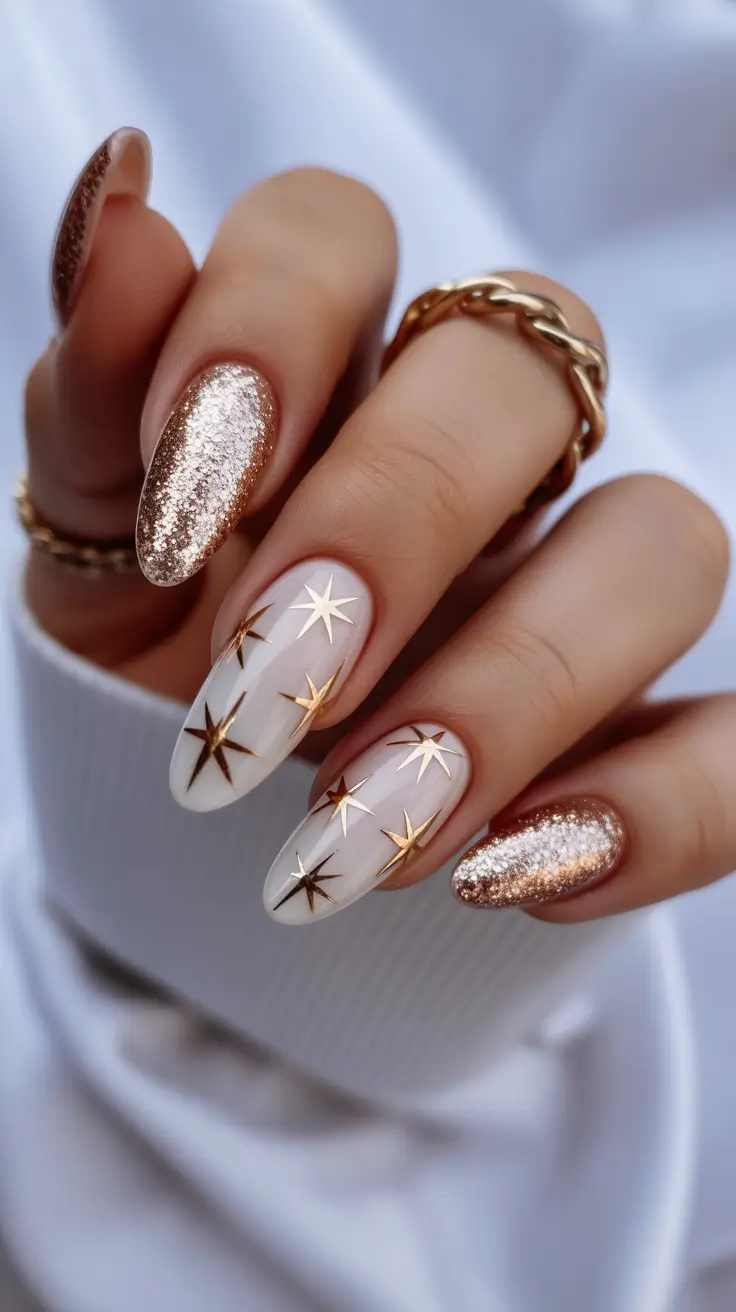 Neutral Winter Nails 2025–2026 Golden Starfall