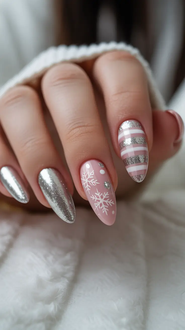 Neutral Winter Nails 2025–2026 Frosted Candy Stripes