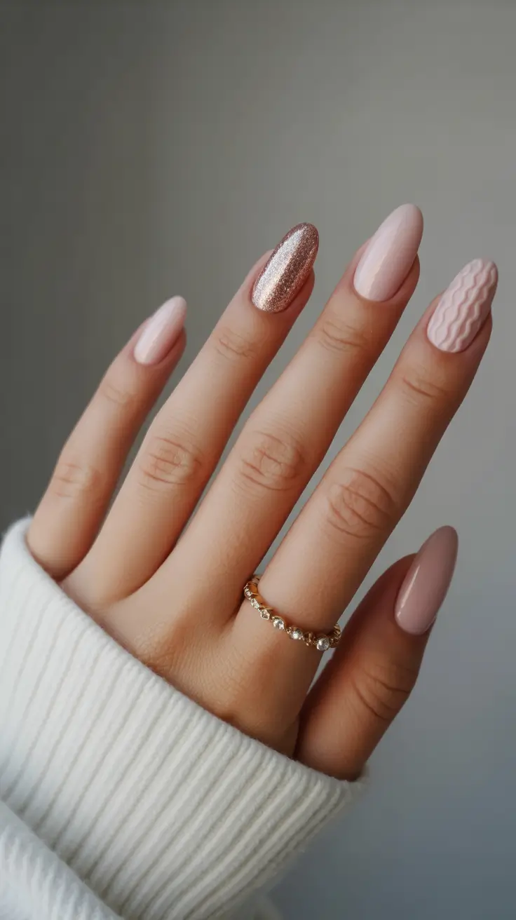 neutral winter nails 2025-2026 Champagne Knit Glam