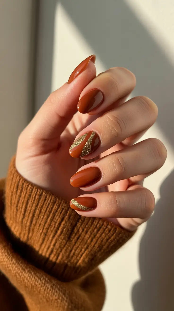 neutral winter nails 2025-2026 Caramel Glow Lines