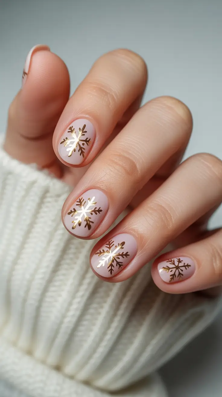 neutral winter nails 2025-2026 Golden Snowflake Charm
