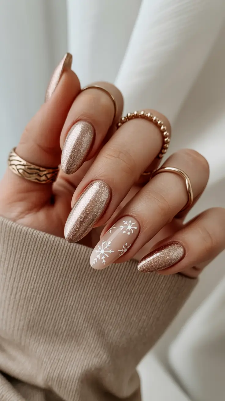Neutral Winter Nails 2025–2026 Golden Snowfall Elegance