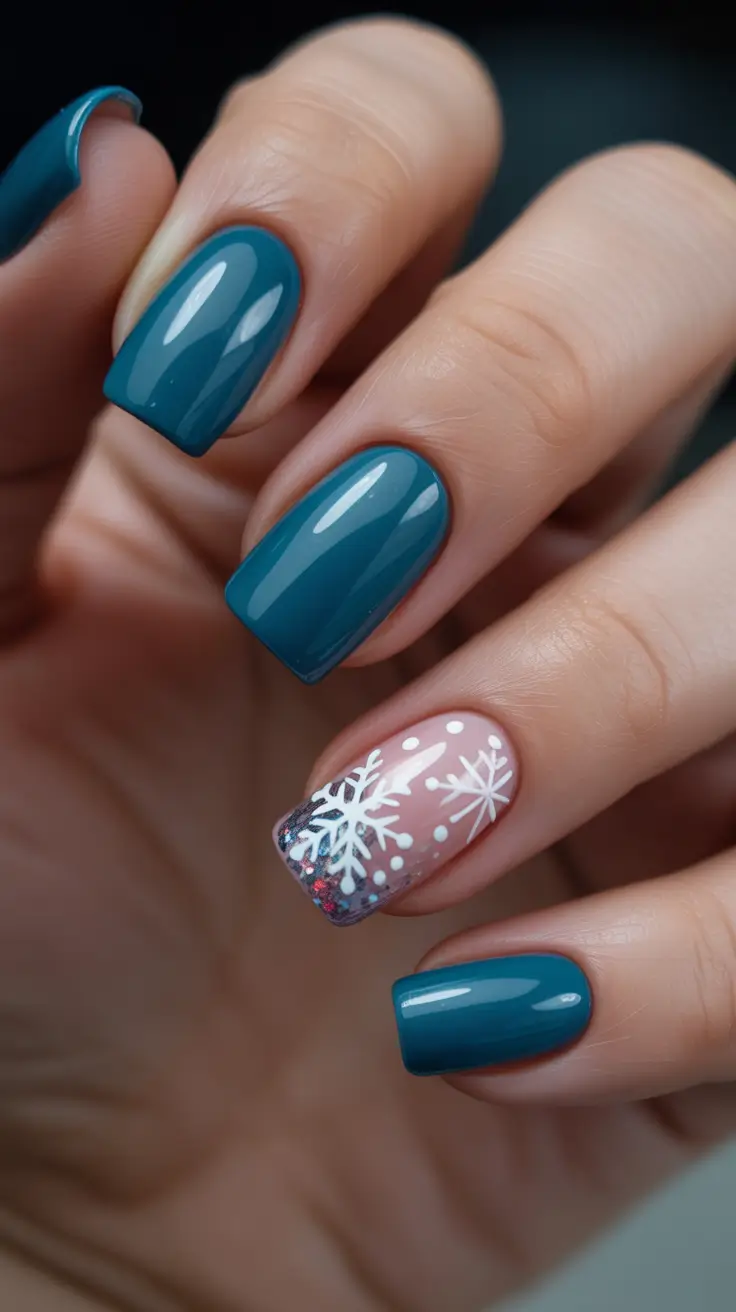 short winter nails 2025-2026 Icy Blue and Snowflake Spark